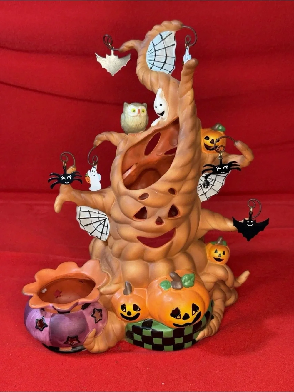 Party Lite Haunted Tealight Tree Candle Holder with Halloween spiders & Bats